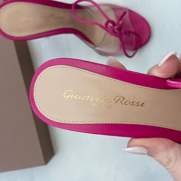 Gianvito Rossi Fuchsia Helmut Bow-detailed PVC and Leather Mules Open Toe - Picture 5 of 12